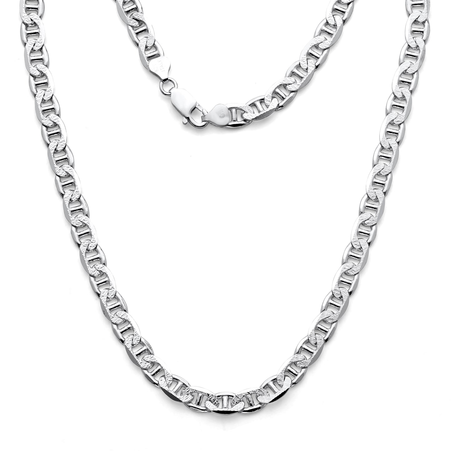 925 Sterling Silver Flat Mariner Link Chain Diamond Cut Necklace 8.0mm
