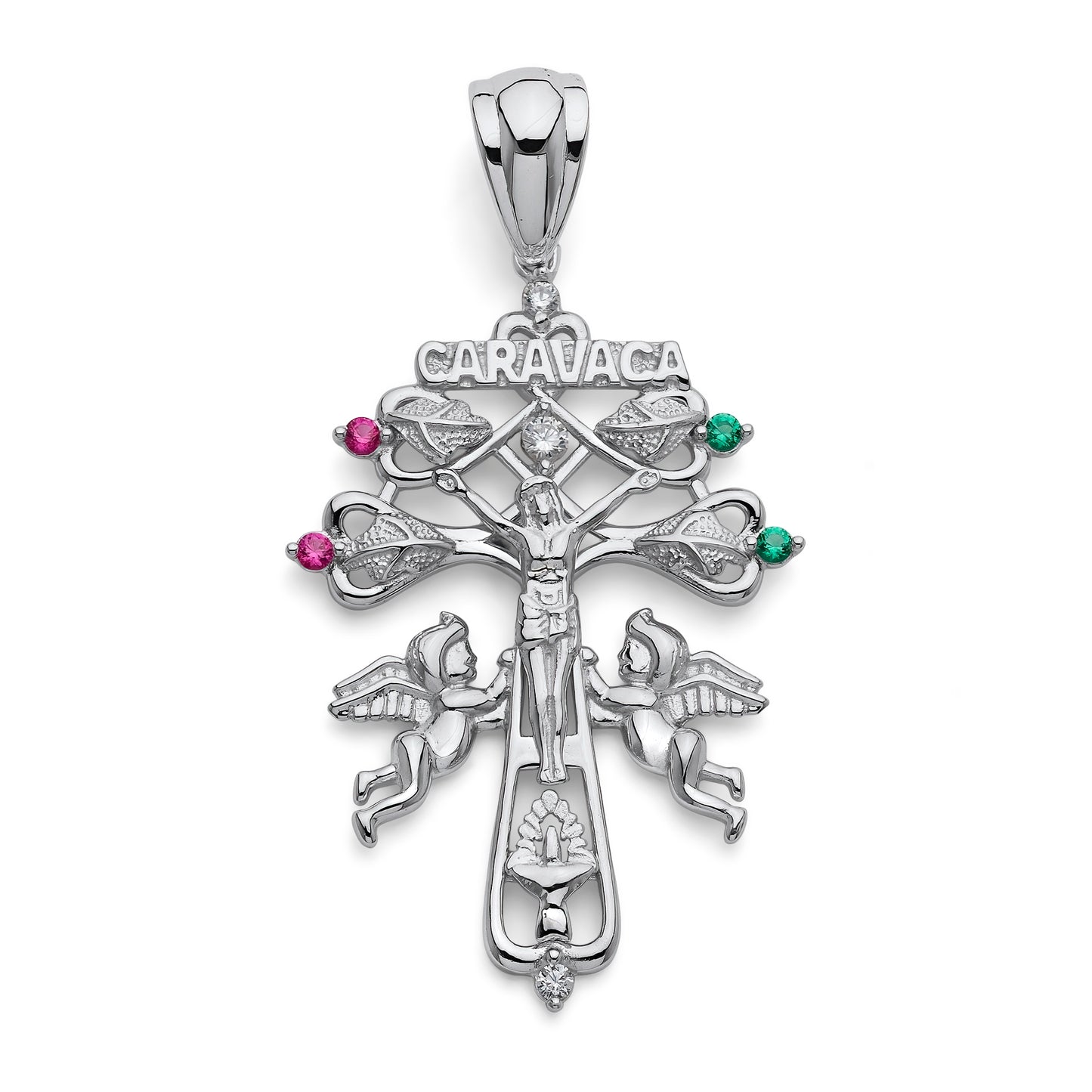 925 Sterling Silver Tri-Color CZ Carvaca Cross Pendant 1/2 inch