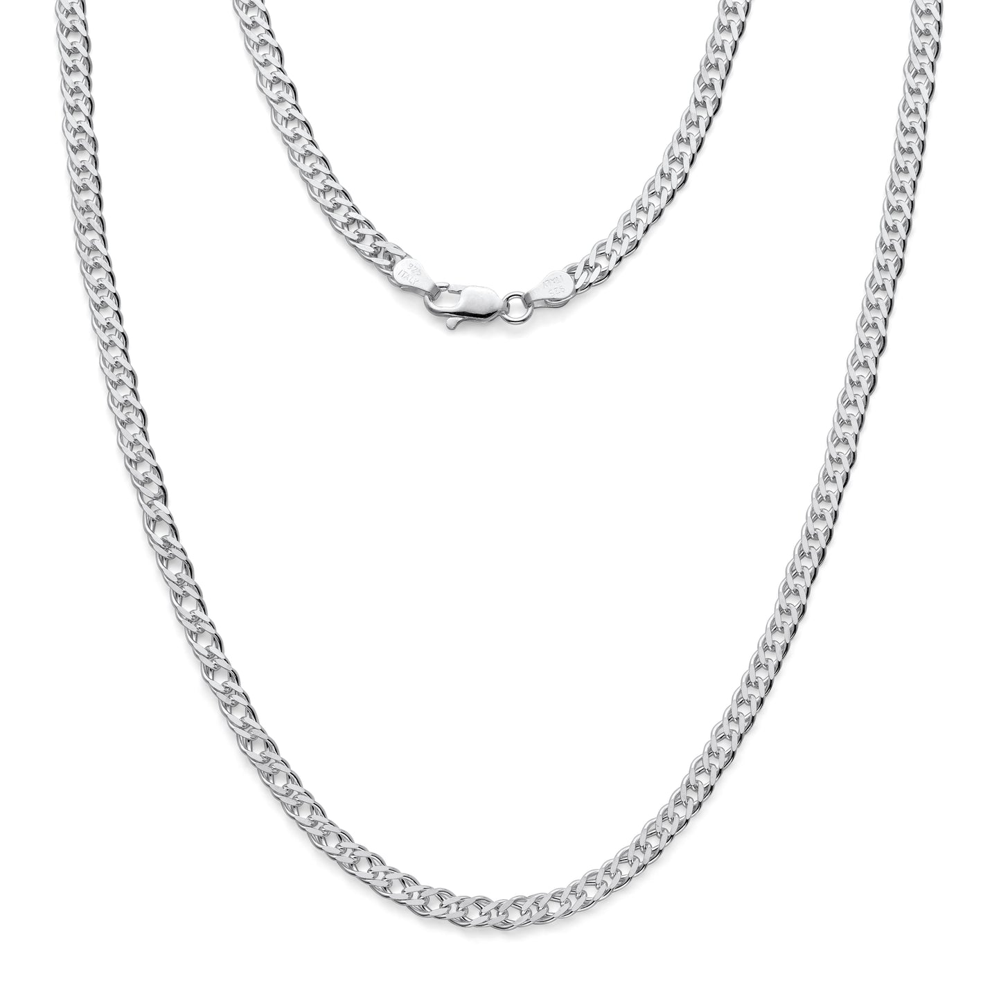 925 Sterling Silver Rombo Double Link Necklace & Bracelet 4mm