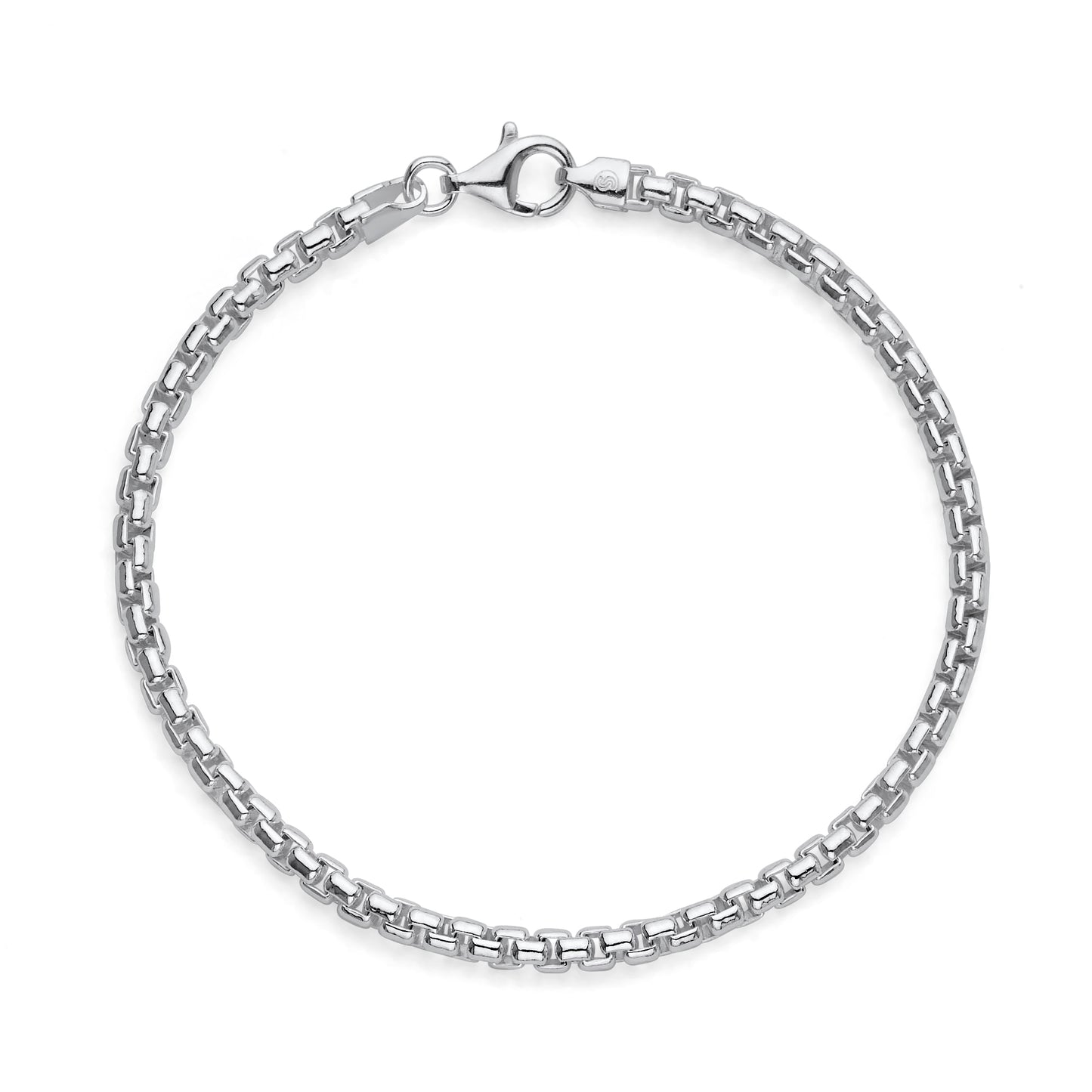 925 Sterling Silver Round Box Chain Bracelet 3.5mm