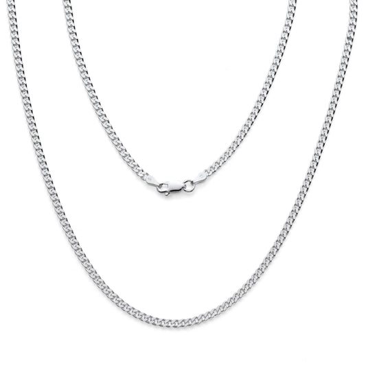 925 Sterling Silver Curb Cuban Link Chain 3mm Beveled