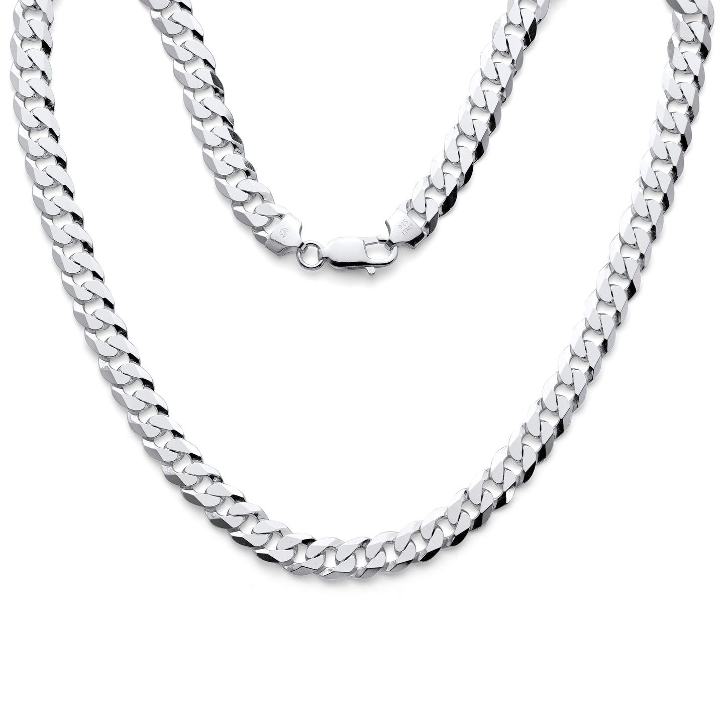 925 Sterling Silver Flat Curb Cuban Link Chain Necklaces & Bracelets 7.8mm