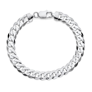 925 Sterling Silver Flat Curb Cuban Chain Bracelet 8.5mm