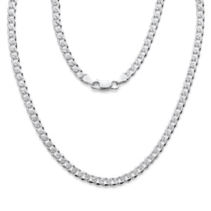 925 Sterling Silver Curb Cuban Link Chain 5.6mm Pave Cut Beveled