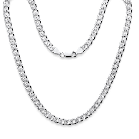 925 Sterling Silver Curb Cuban Link Chain Pave Cut Beveled Necklace 7mm