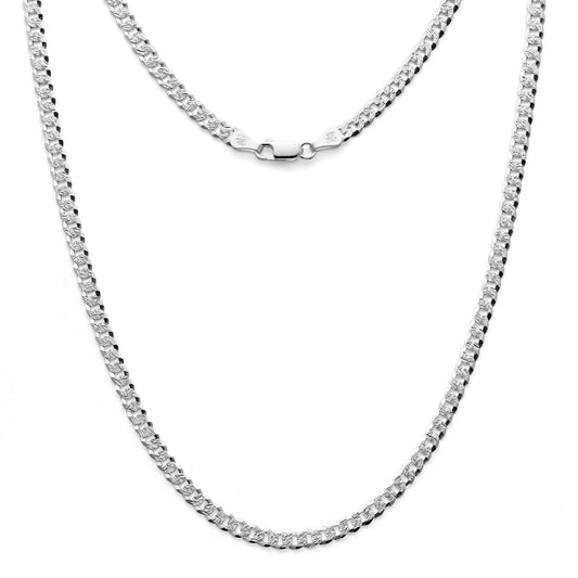 925 Sterling Silver Flat Curb Pave Cuban Chain 5mm