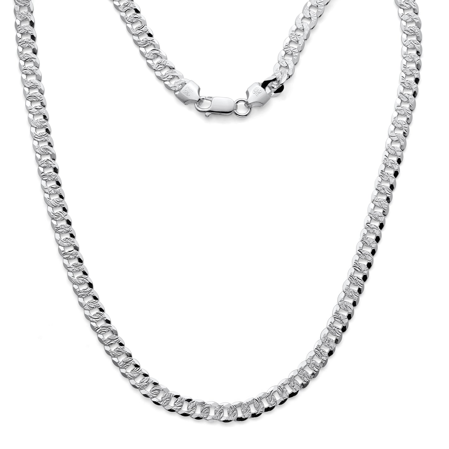 925 Sterling Silver Flat Curb Pave Cuban Chain 7mm