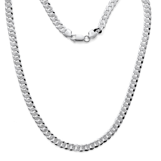 925 Sterling Silver Flat Curb Pave Cuban Chain 7mm