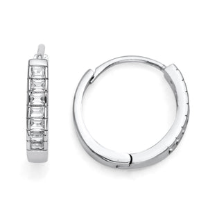 925 Sterling Silver Cubic Zirconia Channel Huggie Hoop Earrings 11/16 inch