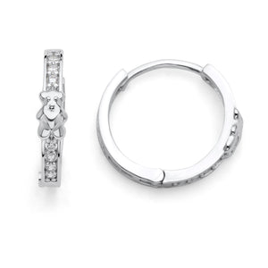 925 Sterling Silver CZ Teddy Bear Huggie Hoop Earrings 2mm