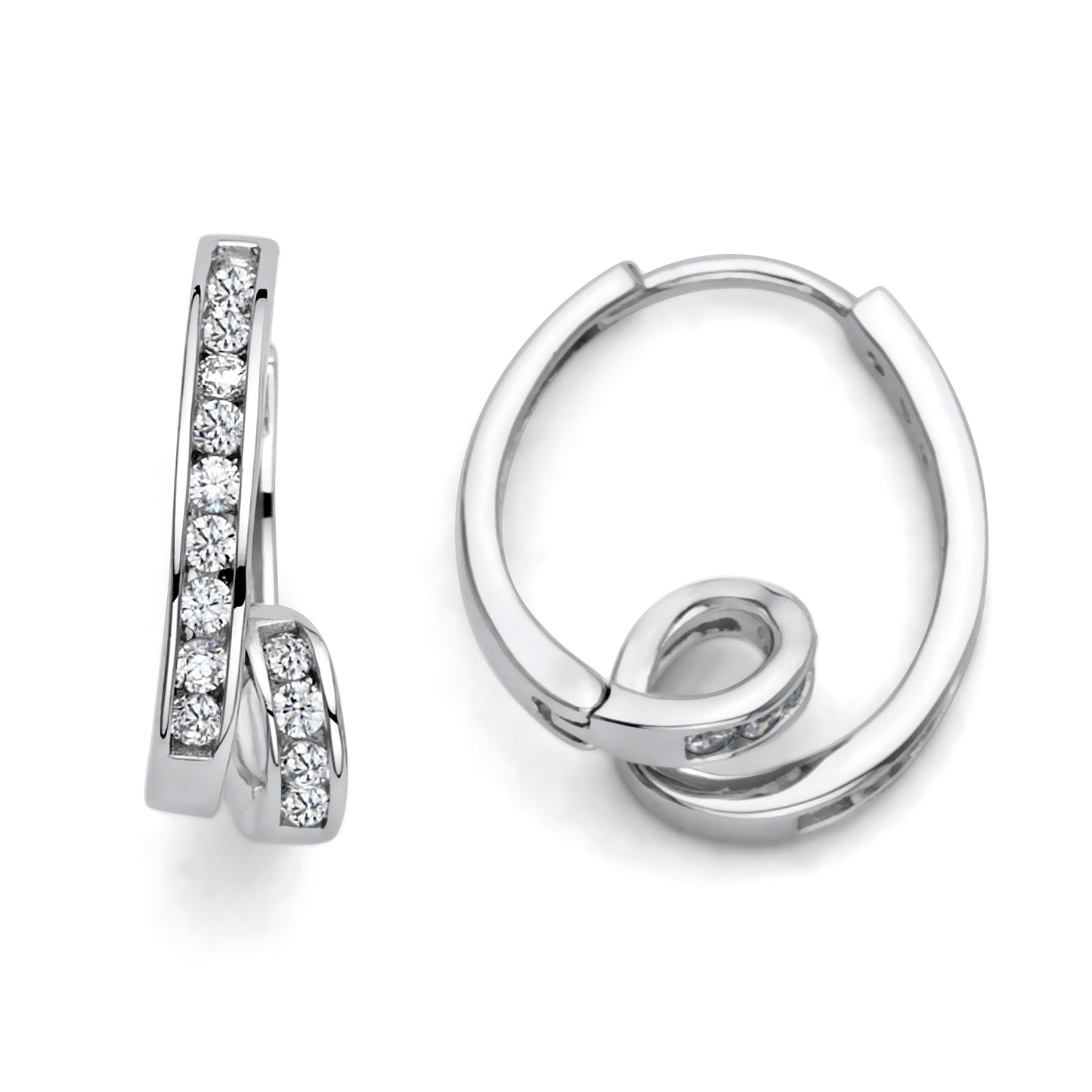 925 Sterling Silver CZ Looped Huggie Hoop Earrings 6mm