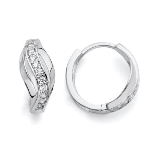 925 Sterling Silver CZ S Curve Striped Huggie Hoop Earrings