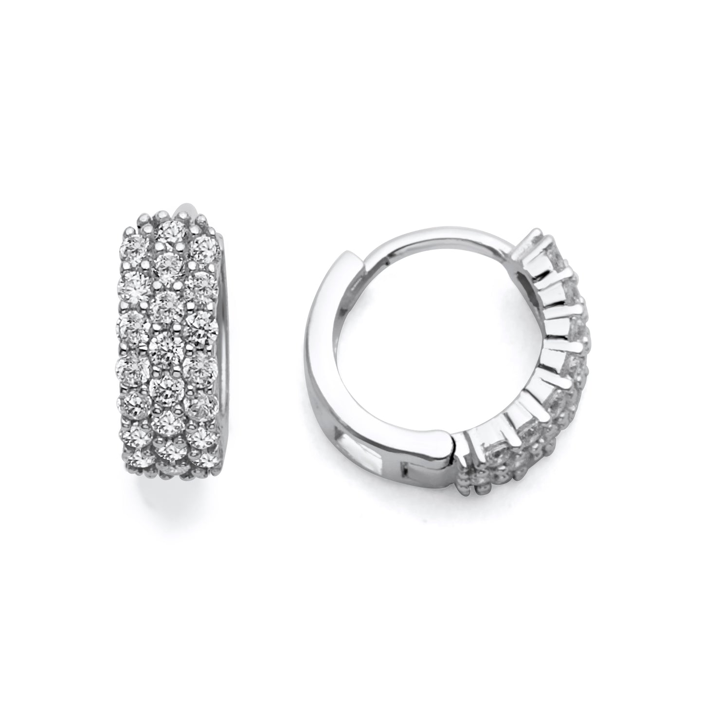 925 Sterling Silver Micropave CZ 3-Row Huggie Hoop Earrings