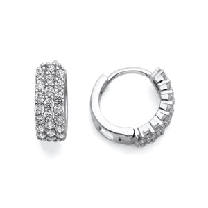 925 Sterling Silver Micropave CZ 3-Row Huggie Hoop Earrings