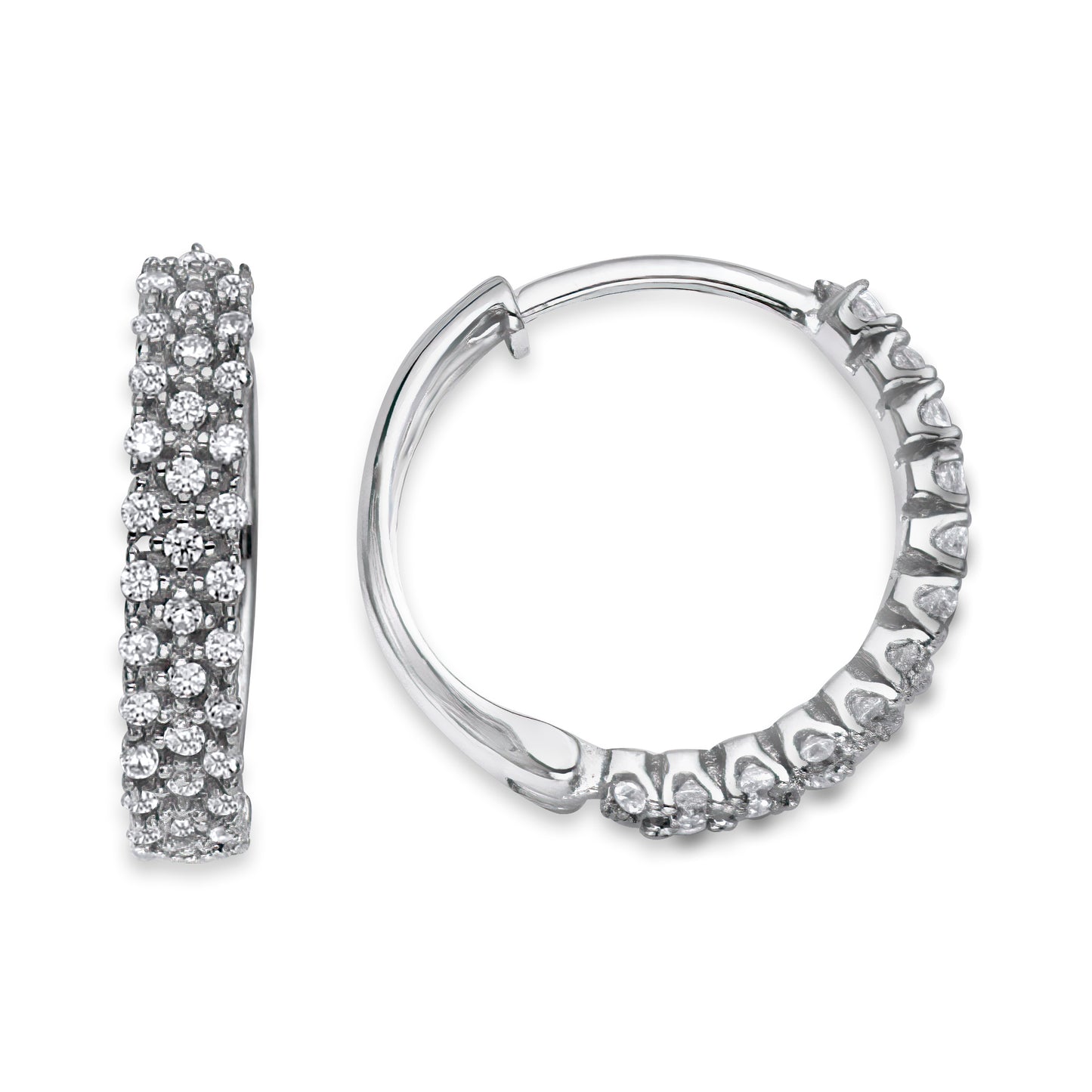 925 Sterling Silver 3-Row Micropave CZ Flat Huggie Hoop Earrings