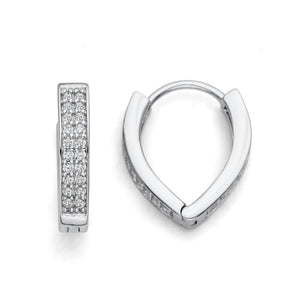 925 Sterling Silver 2-Row CZ V Shape Huggie Hoop Earrings 3mm