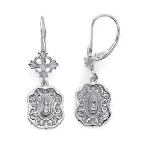 925 Sterling Silver CZ Dangle Leverback Guadalupe Earrings