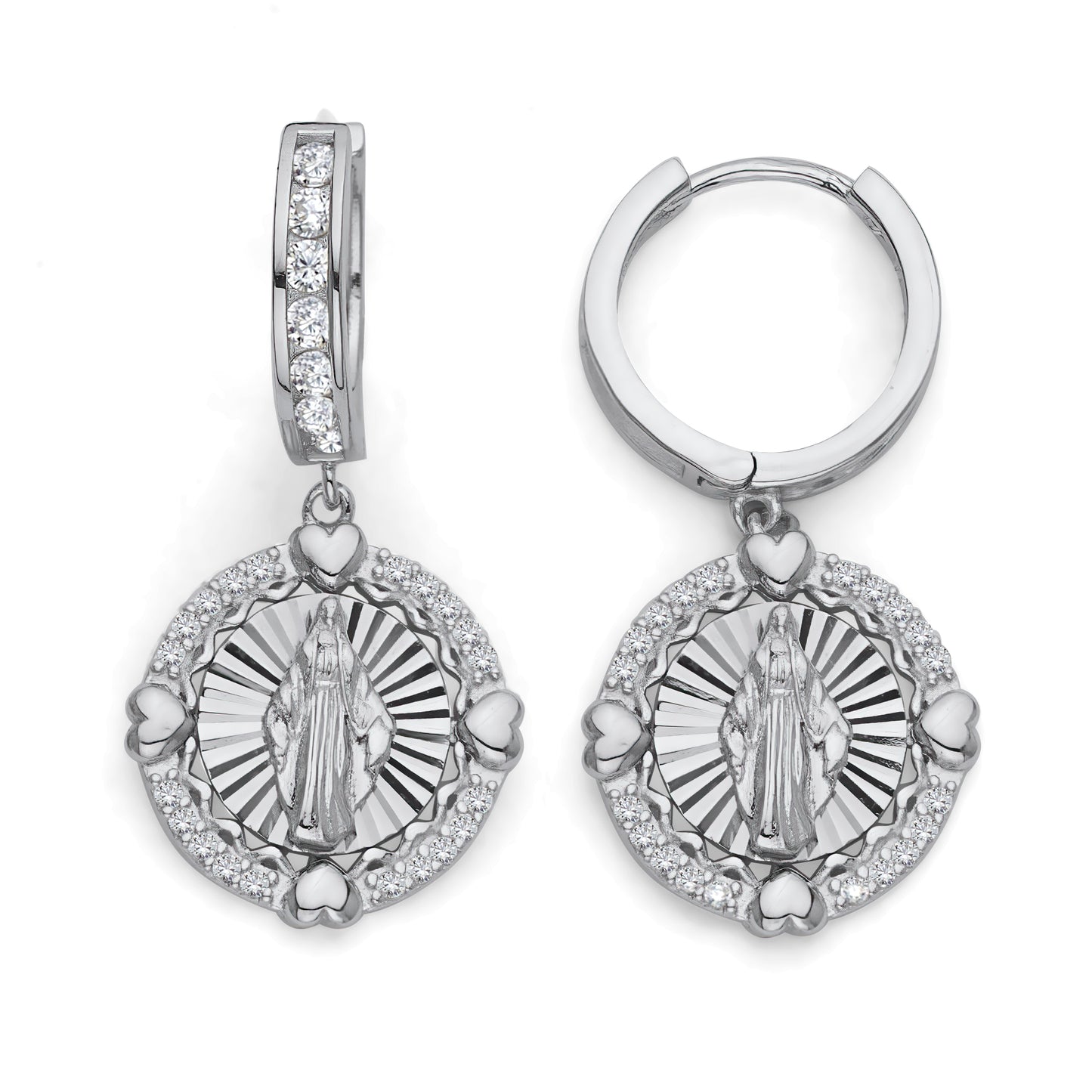 925 Sterling Silver CZ Halo Dangle Huggie Guadalupe Earrings