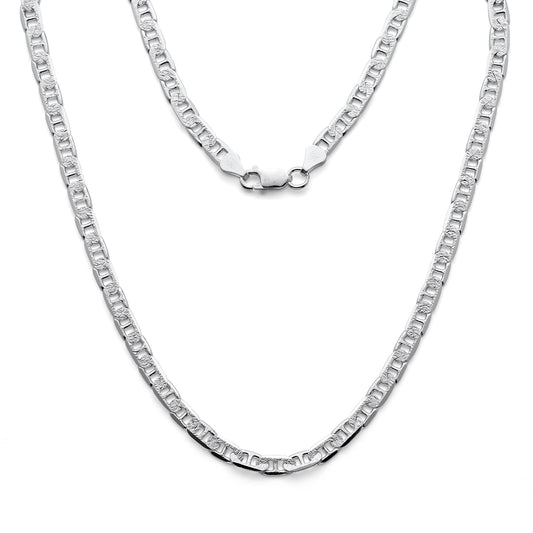 925 Sterling Silver Flat Mariner Link Chain Diamond Cut Necklace 5.8mm