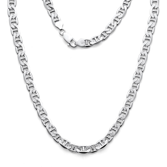 925 Sterling Silver Flat Mariner Link Chain  Diamond Cut Necklace  8.0mm