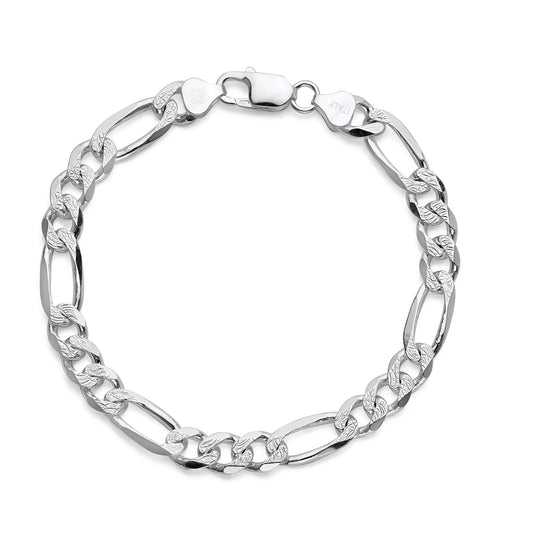 925 Sterling Silver Figaro Link Chain Bracelet 8mm