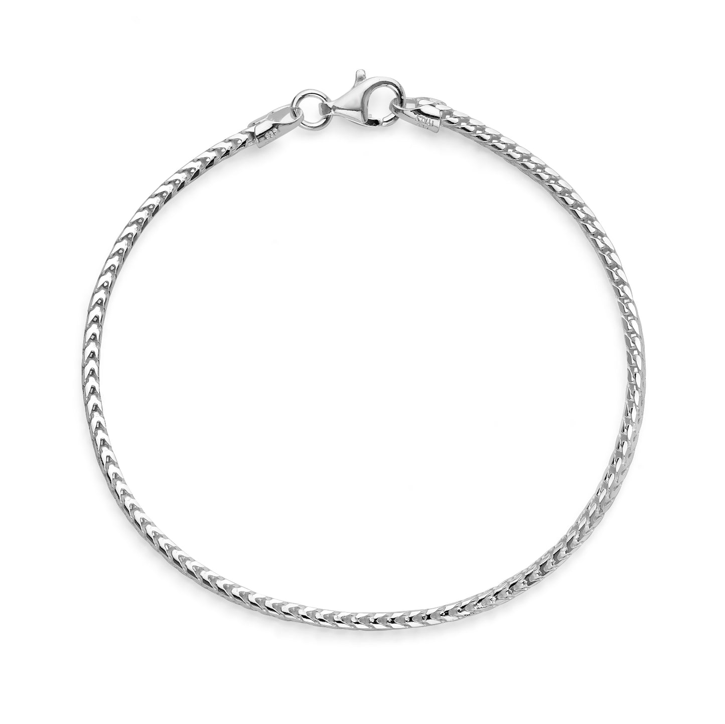 925 Sterling Silver Franco Chain Bracelet 2mm