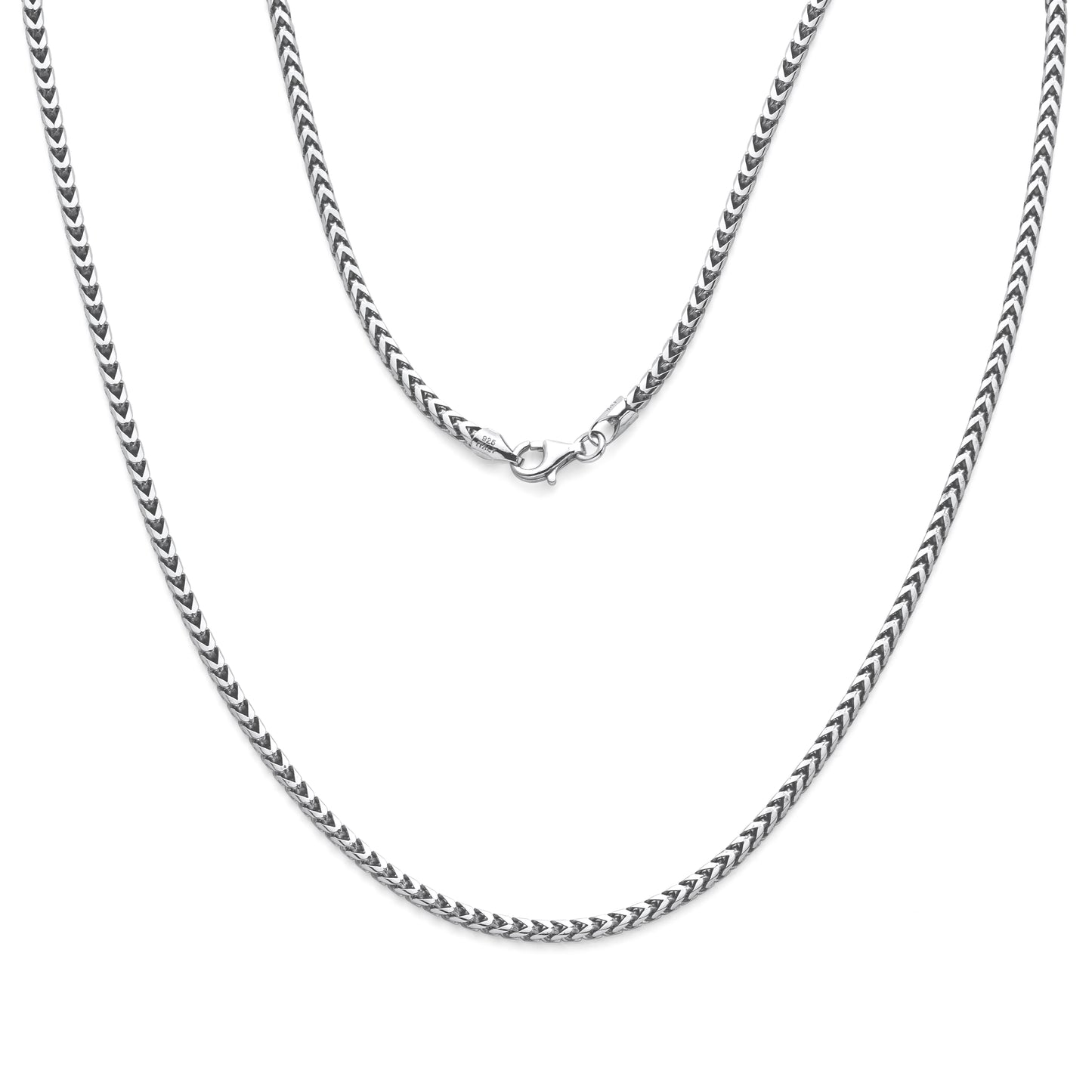 925 Sterling Silver Franco Chain Rhodium 2.5mm