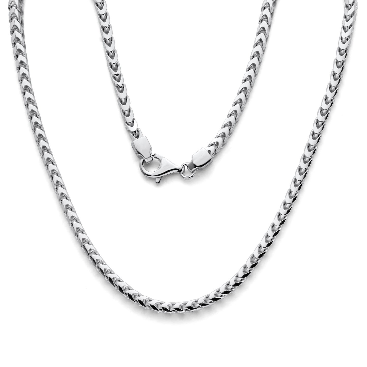 925 Sterling Silver Thick Franco Chain Rhodium 4mm