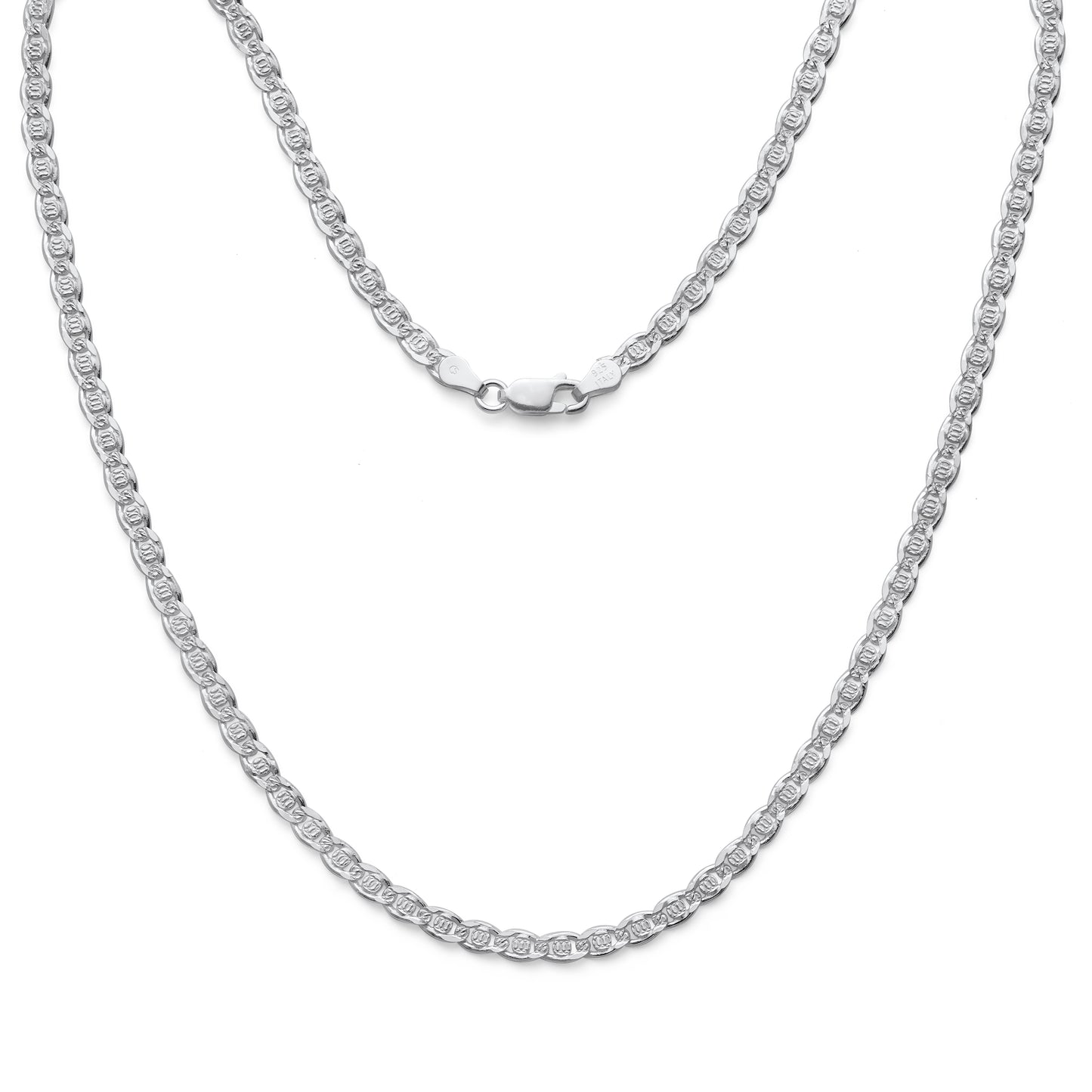 925 Sterling Silver Diamond Cut Round Bar Mariner Chain 4mm