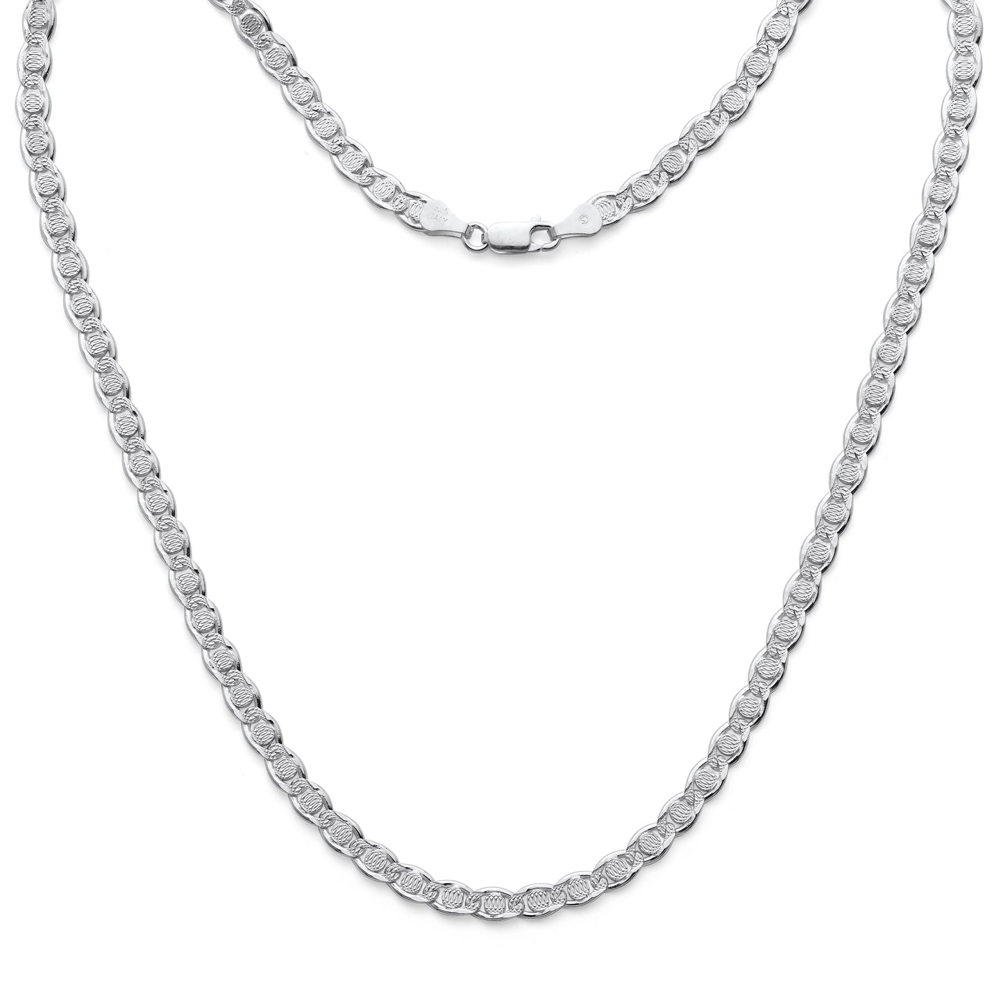 925 Sterling Silver Diamond Cut Round Bar Mariner Chain 5mm