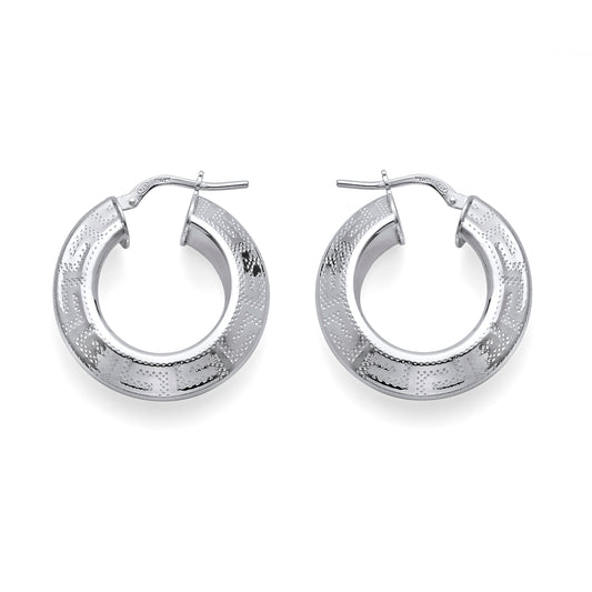 925 Sterling Silver Knife Edge Greek Key Hoop Earrings 1 inch