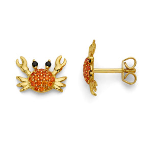 925 Sterling Silver Cancer Crab Stud Earrings Orange CZ