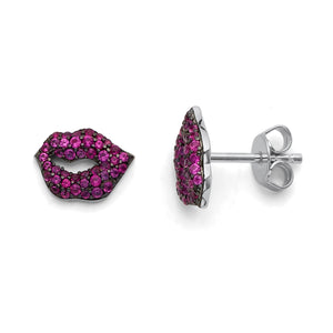 925 Sterling Silver Dainty Purple Lips Stud Earrings