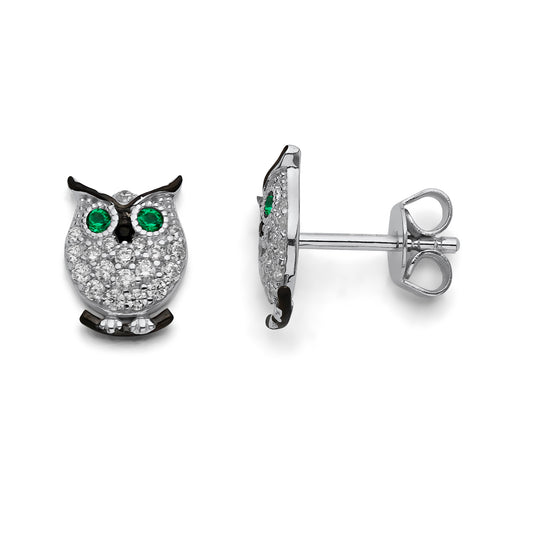 925 Sterling Silver Dainty Owl Stud Earrings