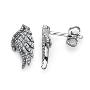 925 Sterling Silver Micropave CZ Angel Wings Stud Earrings 5mm