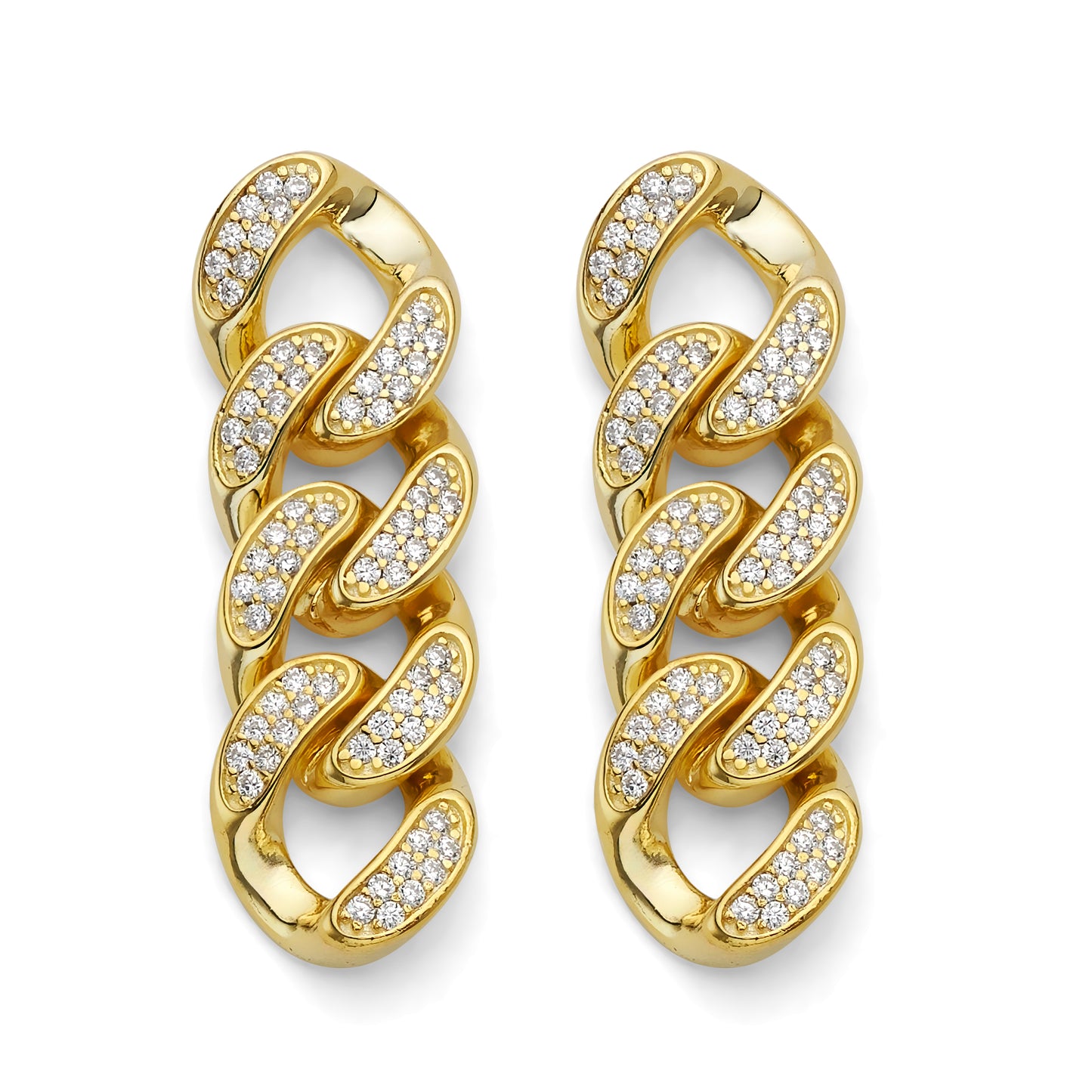 925 Sterling Silver Gold Plated Pave CZ Link Chain Earrings 1.25 inch