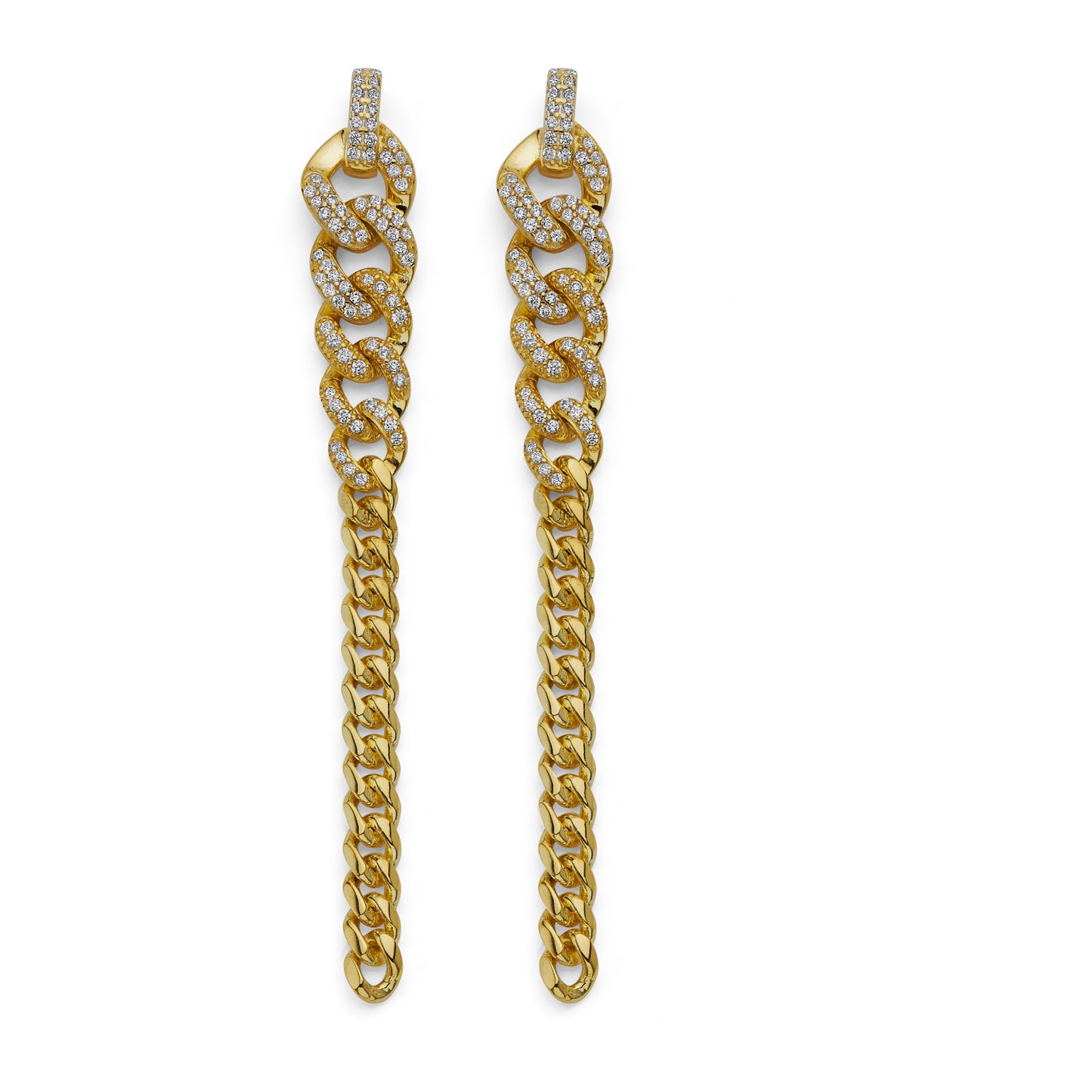 925 Sterling Silver Gold Plated Pave CZ Link Chain Earrings 2.25 inch