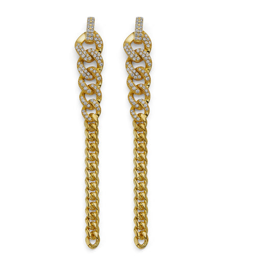 925 Sterling Silver Gold Plated Pave CZ Link Chain Earrings 2.25 inch