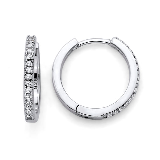 925 Sterling Silver Rhodium Plated Pave CZ Huggie Hoop Earrings 18mm