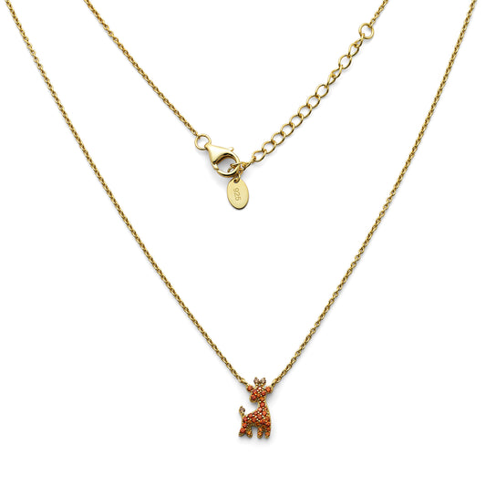 925 Sterling Silver Dainty Giraffe Necklace Orange CZ Micropave