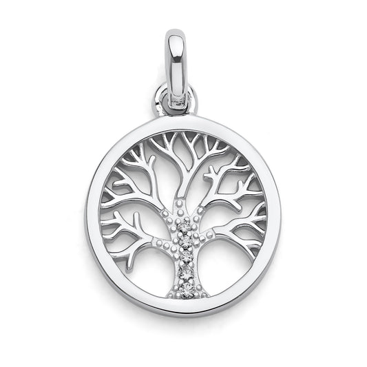 925 Sterling Silver Micro Pave CZ Family Tree Pendant 16mm