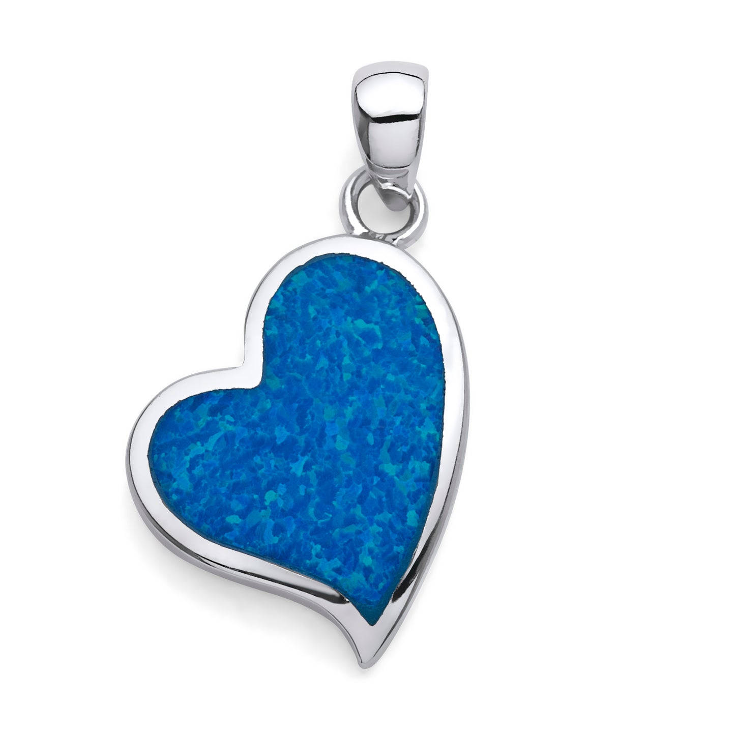 925 Sterling Silver Synthetic Opal Sideway Heart Pendant 11/16 inch