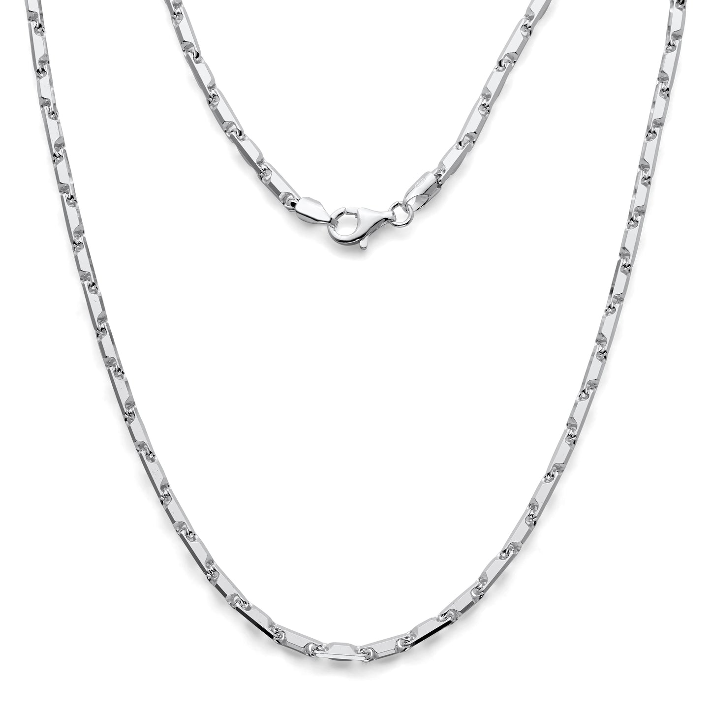 925 Sterling Silver Baht Chain Beveled Edges Necklaces & Bracelets 4mm