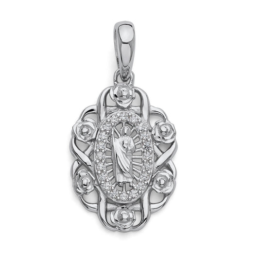 925 Sterling Silver Micropave CZ Flower Petals Virgin of Guadalupe