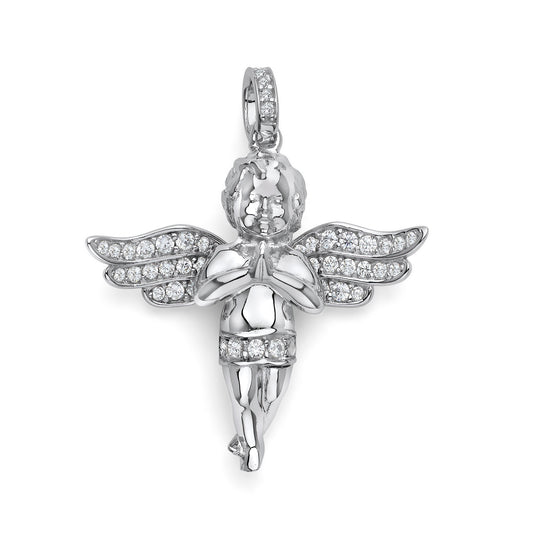 925 Sterling Silver Micropave CZ Cherub Pendant