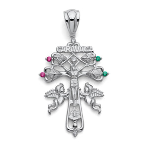 925 Sterling Silver Tri-Color CZ Carvaca Cross Pendant 1/2 inch