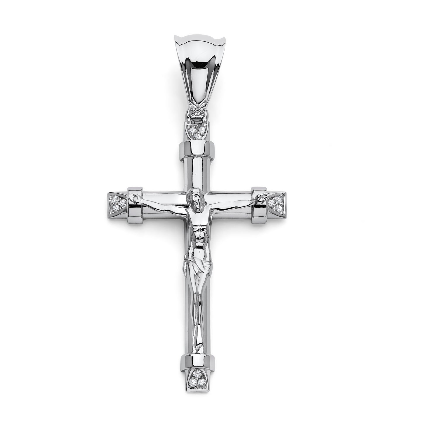 925 Sterling Silver Micropave CZ Crucifix Pendant 15/8 inch