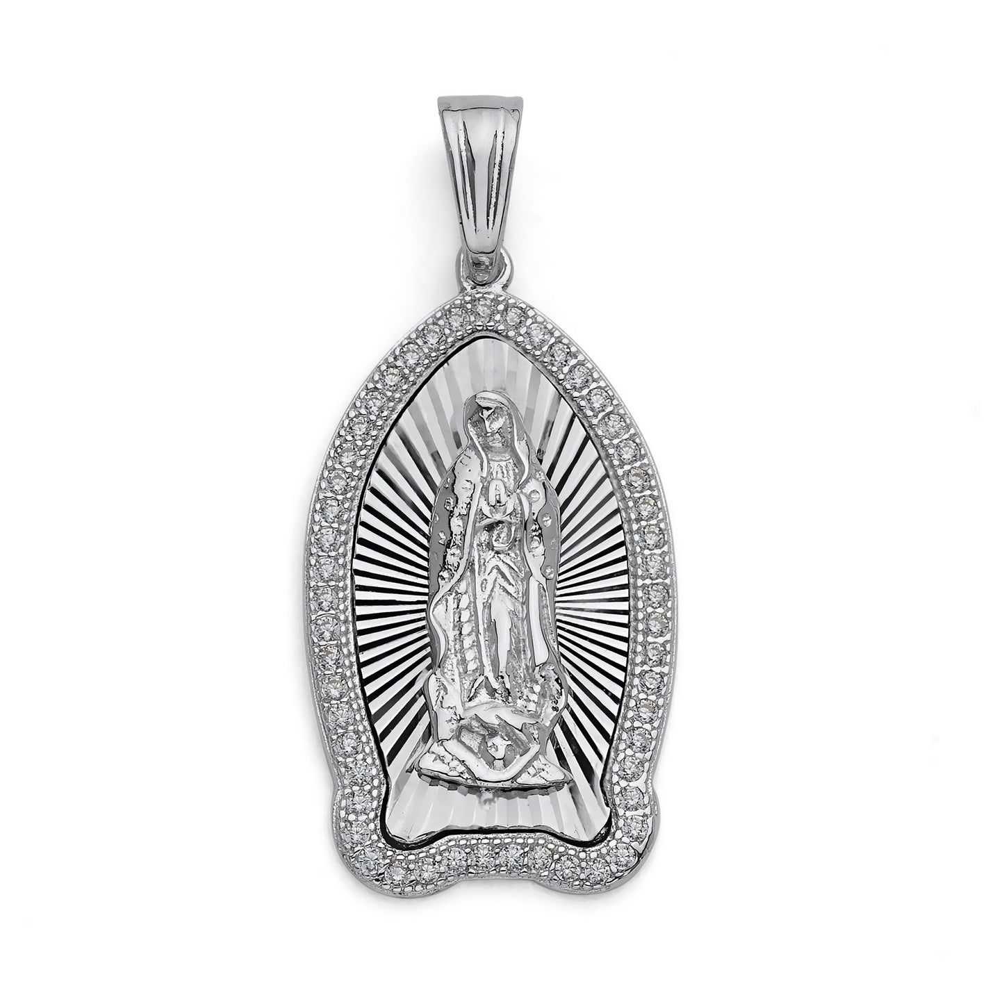 925 Sterling Silver St. Guadalupe Medal Pendant Diamond Cut 1 inch