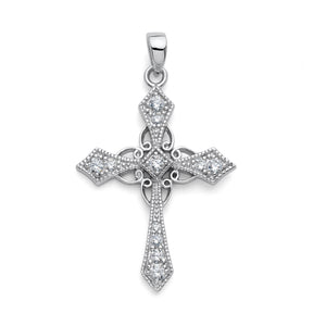 925 Sterling Silver Floral Patonce Cross Pendant with Cubic Zirconia