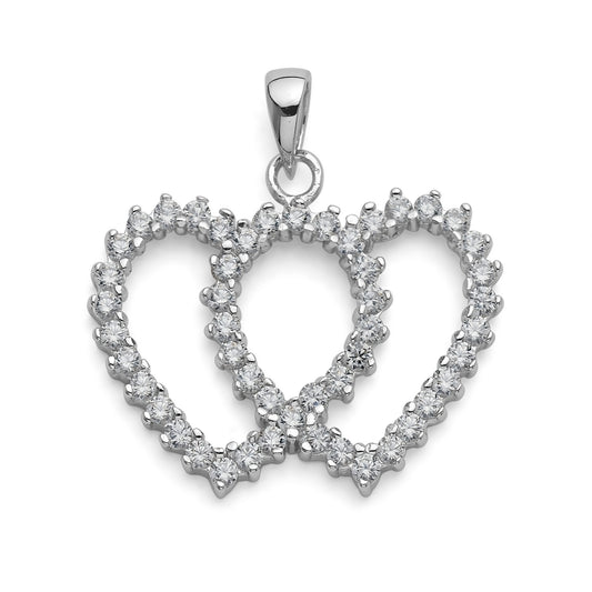 925 Sterling Silver Double Heart Cut Out Pendant with CZ Stones